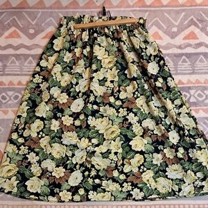 Villager Floral A-Line Skirt in Black, Green, and Cream